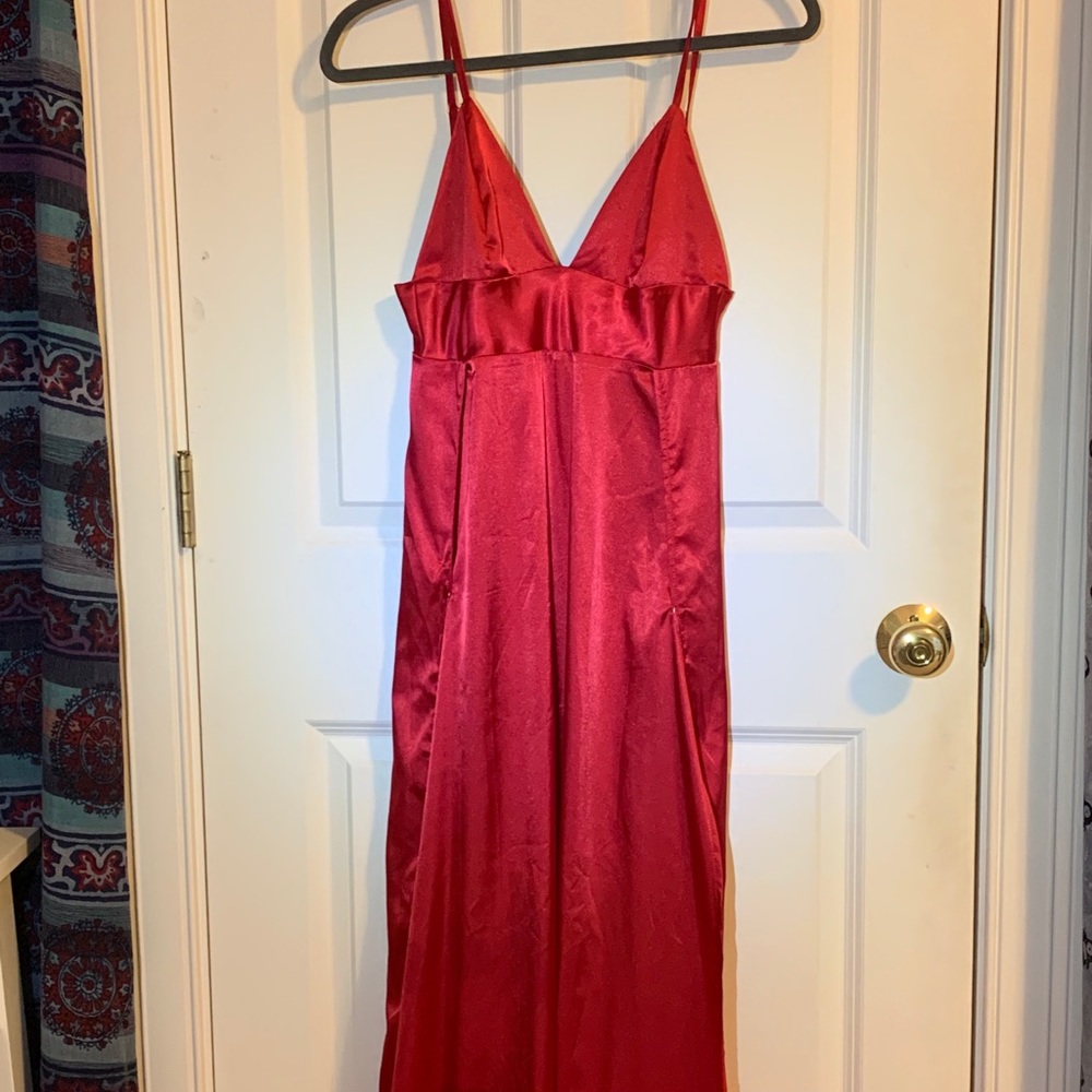 Long Red Satin Dress!
